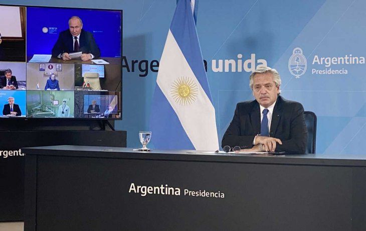 Alberto Fernández y Vladimir Putin, juntos en el anuncio&nbsp;