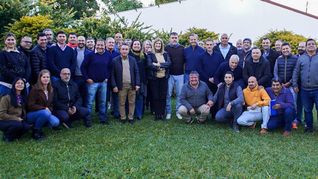 Los intendentes junto a Michel y Bahl este fin de semana en la cumbre de Maciá. 