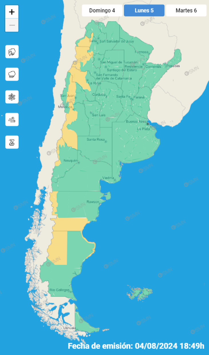 Alerta amarilla en toda la región oeste del país. Alerta amarilla en toda la región oeste del país.