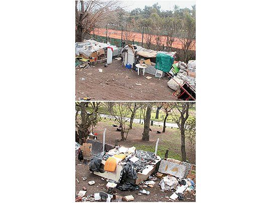 En los bosques dePalermo, junto alLawn Tennis Club,los cartoneroslevantaron variascasillas y lentamentevan ocupandomayor espacio.