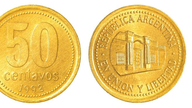 Moneda de 50 centavos argentinos de los años 90.