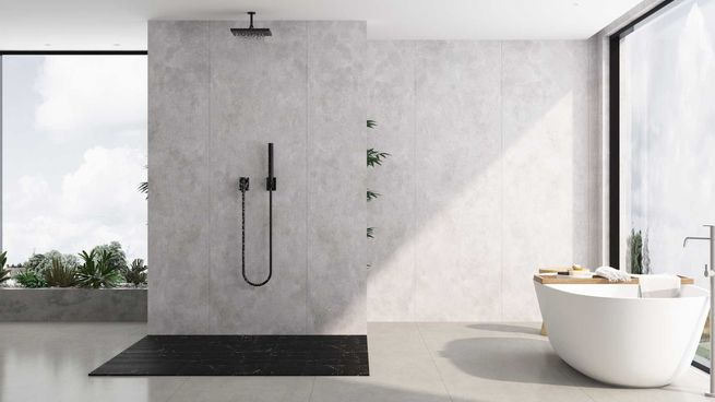 La ducha italiana elimina el clásico plato elevado y se integra al piso del baño, logrando un efecto moderno y continuo.
