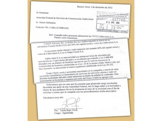 El 5 de diciembre de 2012, el fondo Fintech del mexicano David Martínez, socio de Clarín en un 40% de las acciones de Cablevisión, apoyaba la ley de medios y se ponía a disposición del Gobierno.