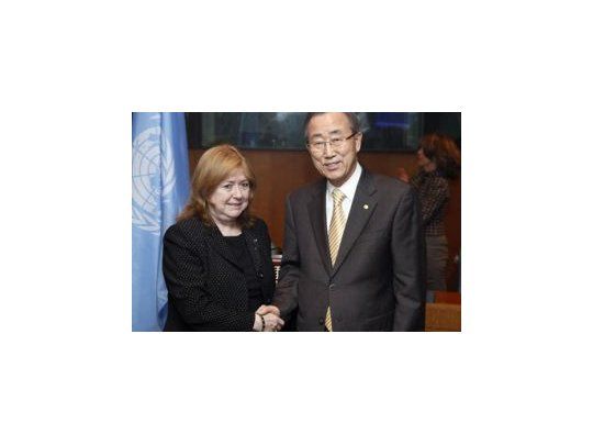 Susana Malcorra junto al Secretario General de la ONU, Ban Ki-moon