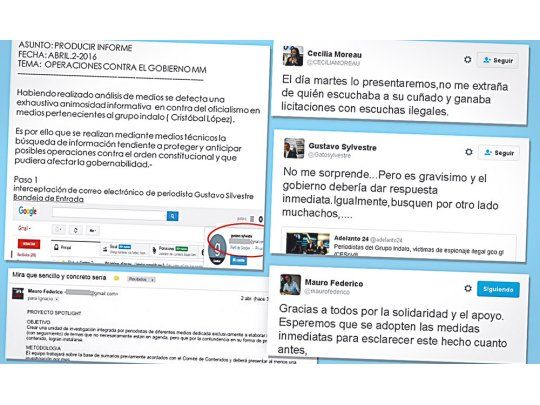 Espiados. Los correos electrónicos de los periodistas Gustavo Sylvestre (conductor de Minuto 1) y Mauro Federico (subdirector de Ámbito Financiero) fueron hackeados e incorporados a un presunto “parte de inteligencia” remitido a la AFI. Diputados del Frente Renovador presentarán este martes un pedido de informes.
