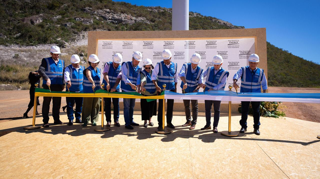 Directivos de PAE y autoridades nacionales, estaduales y municipaes de Brasil cortaron la cinta en la inauguración del Complejo Eólico Novo Horizonte.