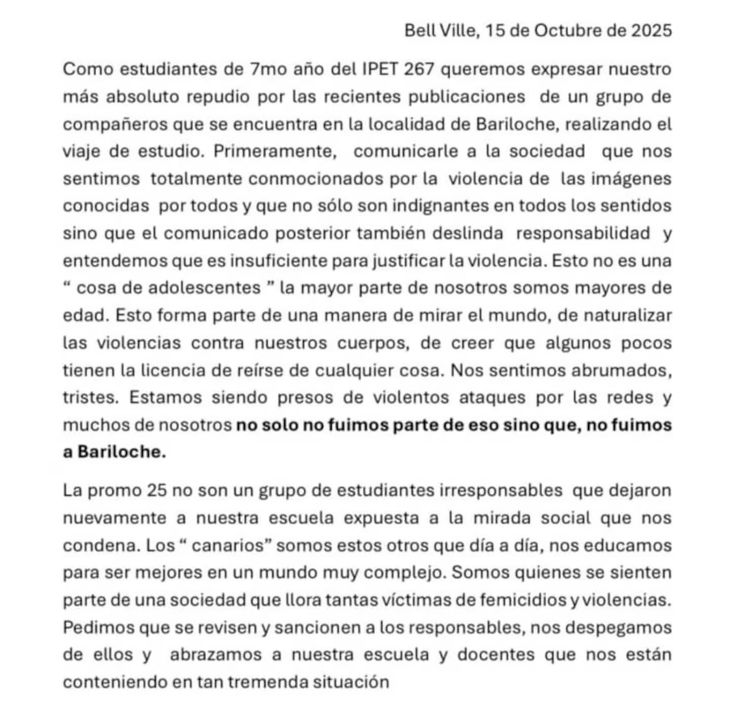 La división del colegio emitió un comunicado aclarando que el hecho está desligado de la institución y sus valores. La división del colegio emitió un comunicado aclarando que el hecho está desligado de la institución y sus valores.