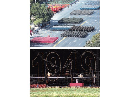 Unas 180.000 personas participaron de la ceremonia central en Pekín. En la plaza Tiananmen fue montado un escenario para un espectáculo artístico-político del régimen.