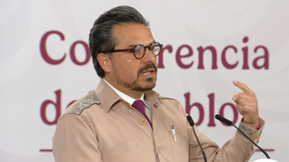 Zoé Robledo, titular del IMSS, en la Mañanera del Pueblo.