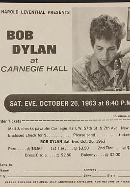 Un cartel anuncia la presentación de Bob Dylan en el año 1963.