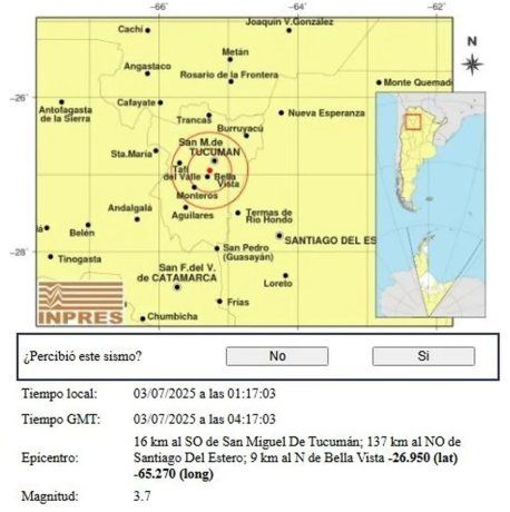 Los datos técnicos del movimiento fueron informados por el Instituto Nacional de Prevención Sísmica (INPRES). Los datos técnicos del movimiento fueron informados por el Instituto Nacional de Prevención Sísmica (INPRES).