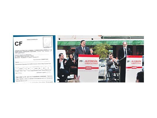 Ricardo Alfonsín y su candidato a vicepresidente, Javier González Fraga, presentaron ayer el Plan Nacional de la Industria Ferroviaria en la estación Villa Urquiza. Un amparo en el juzgado de Servini cuestiona la legalidad de la fórmula.