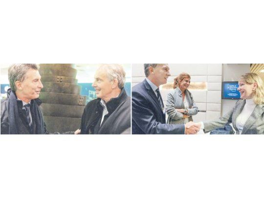 Tony Blair, Johan Scheneider Ammann (Confederación Suiza), Máxima Zorreguieta y la CEO Margarita Louis Dreyfus (en la foto en la que el Presidente está acompañado por su esposa, Juliana Awada) fueron algunos de los protagonistas de los encuentros de ayer con Macri en Davos.