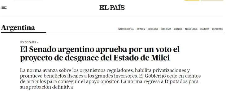Para el medio español, el proyecto de ley de Milei es un Para el medio español, el proyecto de ley de Milei es un