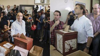 El candidato del Frente Amplio, Daniel Martínez (izquierda de la imagen), recurrió a la imagen más épica del fútbol uruguayo al convocar a los votantes a producir un maracanazo en la segunda vuelta electoral. Lacalle Pou (a la derecha), quien salió segundo en la primera vuelta electoral del 27 de octubre, lidera las encuestas de intención de voto.&nbsp;