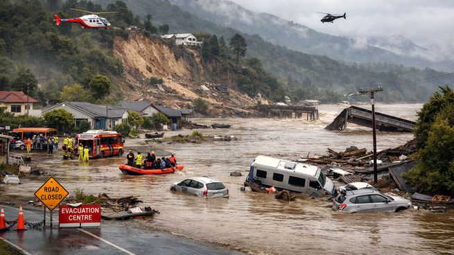 El temporal en la Isla Norte obligó a evacuar viviendas y dejó a miles de personas sin suministro eléctrico.