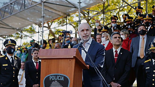 Seguridad. Horacio Rodríguez Larreta, ayer, en el quinto aniversario de la Policía de la Ciudad.