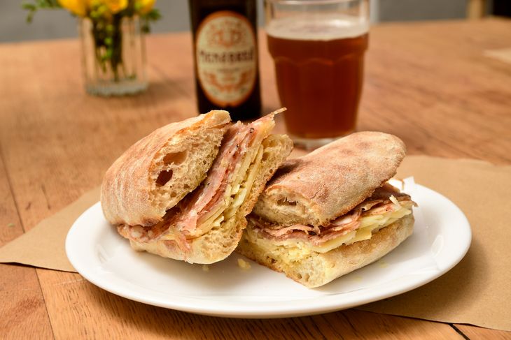 Mortadela's sandwich with pistachios and creamy ricota, in Ciabatta homemade bread, is one of the most ordered in Biasatti.  
