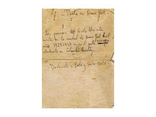 Parte del manuscrito de “Poeta en Nueva York”, que sale a la luz 77 años después de que García Lorca entregara el original.