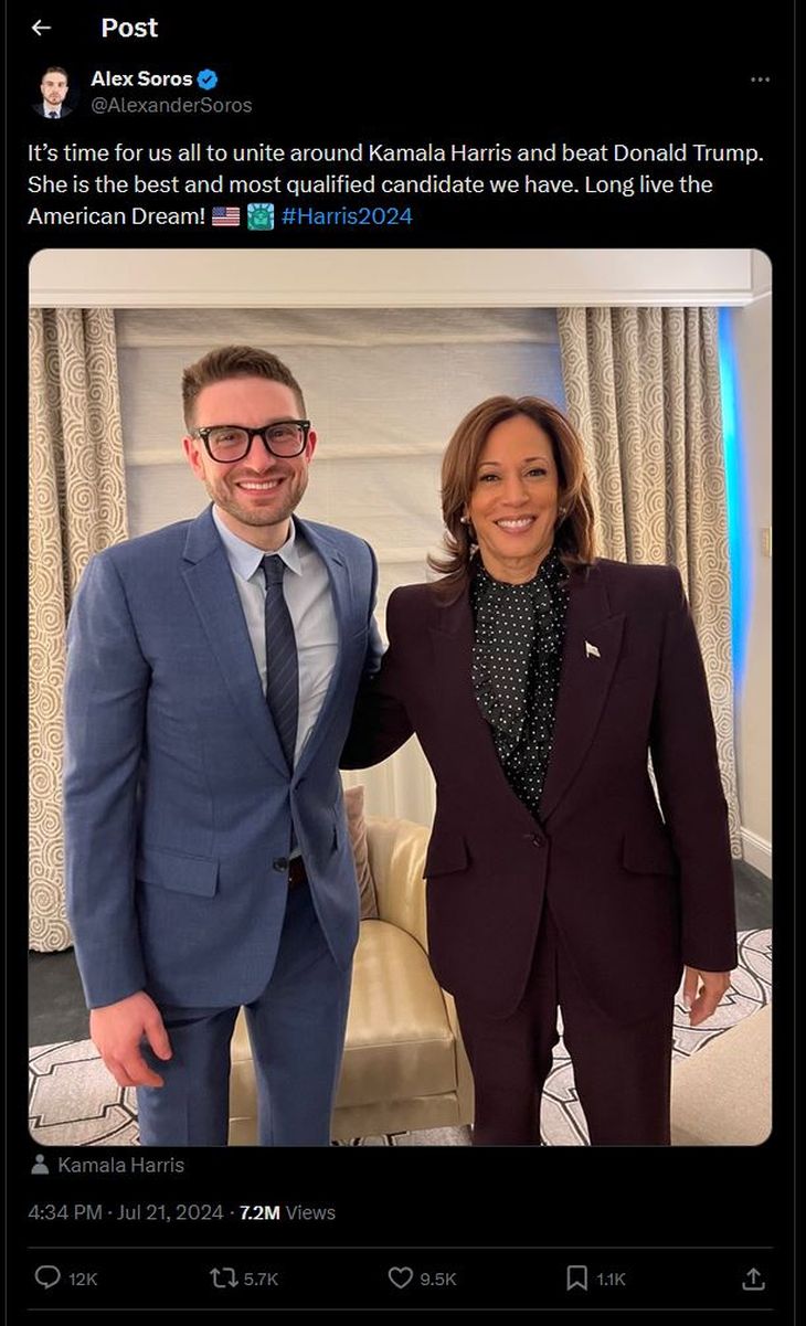 Tras la renuncia de Joe Biden, los Soros pudieron imponer a su candidata, Kamala Harris. Tras la renuncia de Joe Biden, los Soros pudieron imponer a su candidata, Kamala Harris.