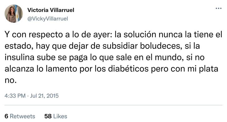 Difunden tuits borrados de Victoria Villarruel contra los pacientes con diabetes: "Si te aumenta lo lamento, con mi plata no"