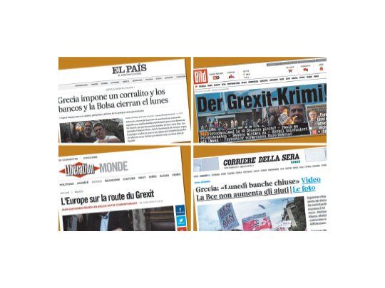 Ayer las portadas de los principales diarios europeos reflejaban el impacto de las medidas anunciadas en Atenas, donde se terminó de implementar un feriado bancario de seis días y controles a los capitales.