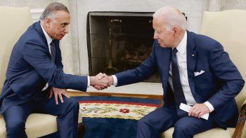 ALIANZA. El presidente Joe Biden se reunió con el primer ministro iraquí Mustafá al Kazimi en la Casa Blanca. “Nuestra relación es más sólida que nunca”, dijo el demócrata. ALIANZA. El presidente Joe Biden se reunió con el primer ministro iraquí Mustafá al Kazimi en la Casa Blanca. “Nuestra relación es más sólida que nunca”, dijo el demócrata.