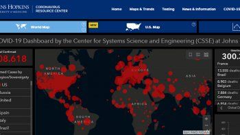 El mapa del coronavirus de la Universidad Johns Hopkins.
