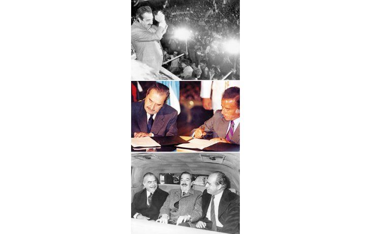 ámbito.com | 1- El gesto que se convirtió en un clásico, como también lo fueron algunas de las frases que inmortalizó en los actos de campaña. 2- El doctor Raúl Alfonsín con el entonces presidente Carlos Menem en 1994, cuando se firmó el Pacto de Olivos. 3- El ex pres