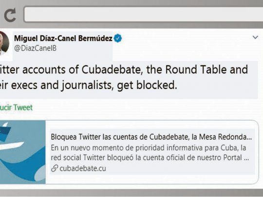 RECLAMO. El presidente Miguel Díaz-Canel denunció lo ocurrido en la cuenta de Twitter.&nbsp;