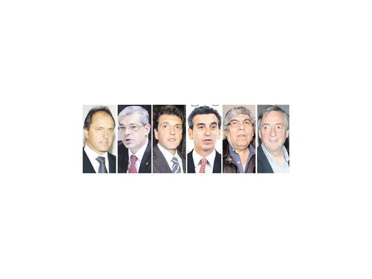 Daniel Scioli, Julián Domínguez, Sergio Massa, Florencio Randazzo, Hugo Moyano, Néstor Kirchner