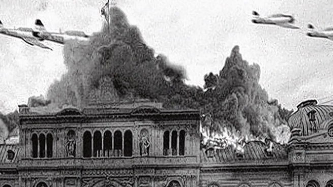 Aviones militares sobrevolando la Casa Rosada y lanzando bombas a la población civil.
