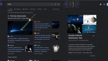 Al buscar DART o NASA aparecerá desde el extremo izquierdo de la pantalla la animación.&nbsp;