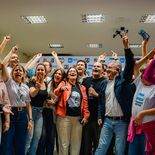 El festejo del gobernador Raúl Jalil y la senadora Lucía Corpacci por el resultado electoral.  El festejo del gobernador Raúl Jalil y la senadora Lucía Corpacci por el resultado electoral.