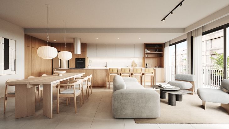 Los interiores de las unidades incorporan materiales de primer nivel y eficiencia energética, como las ventanas de piso a techo con Doble Vidriado Hermético (DVH) Los interiores de las unidades incorporan materiales de primer nivel y eficiencia energética, como las ventanas de piso a techo con Doble Vidriado Hermético (DVH)