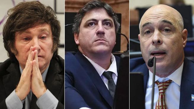 Javier Milei, Francisco Paoltroni y Bartolomé Abdala.&nbsp;