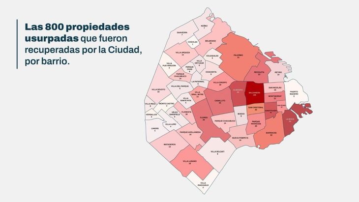 El mapa de las propiedades recuperadas durante la gestión de Jorge Macri. El mapa de las propiedades recuperadas durante la gestión de Jorge Macri.