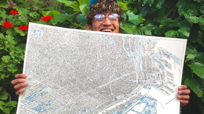 Abraham Gomez Reategui desafió a la paciencia con su dibujo de la Ciudad de Buenos Aires a mano.