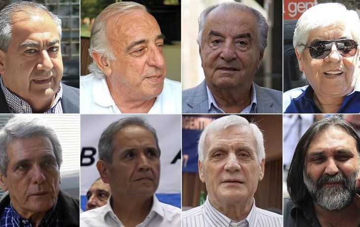 Arriba: Héctor Daer, Roberto Fernández, Armando Cavalieri, Hugo Moyano. Abajo: Carlos Acuña, Sergio Palazzo, Antonio Caló, Roberto Baradel.