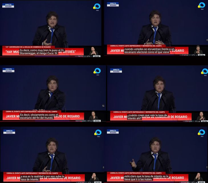 Javier Milei en la Bolsa de Rosario, explicando porque el mercado espera que la tasa de interés tienda -y se justifica que él la eleve- a infinito ante el riesgo KUKA. Su error: matemáticamente la fórmula es indeterminada y Hr (al acercarnos al fin del mundo la tasa de interés cae a “menos infinito”, no sube a “más infinito”) Javier Milei en la Bolsa de Rosario, explicando porque el mercado espera que la tasa de interés tienda -y se justifica que él la eleve- a infinito ante el riesgo KUKA. Su error: matemáticamente la fórmula es indeterminada y Hr (al acercarnos al fin del mundo la tasa de interés cae a “menos infinito”, no sube a “más infinito”)