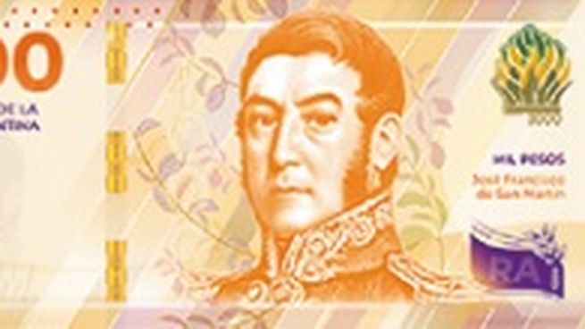 El nuevo billete de $1.000 con la imagen de San Martín.