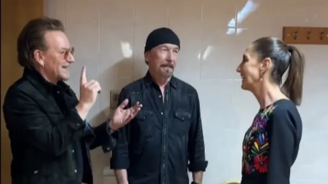 Claudia Sheinbaum con Bono y el resto de integrantes de U2.