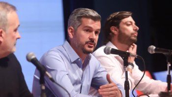 El jefe de Gabinete Marcos Peña durante la conferencia de prensa en Costa Salguero.&nbsp;