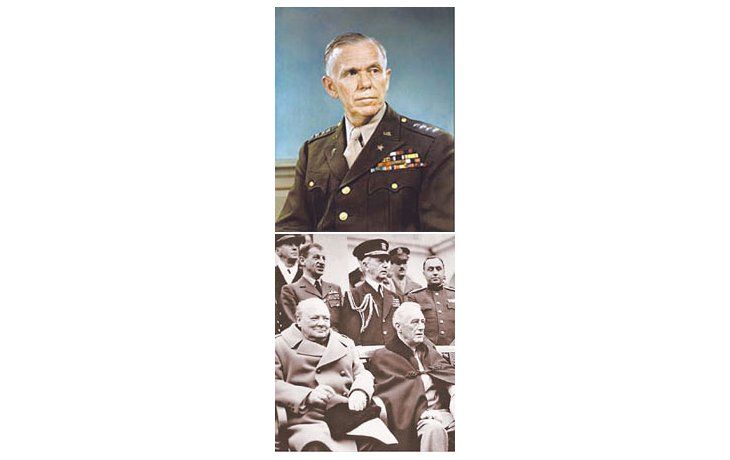 ámbito.com | Arriba: El general George C. Marshall fue, desde su cargo de secretario de Estado, el mentor del plan con el cual se destinaron 12.000 millones de dólares entre 1948 y 1951 para la reconstrucción de Europa occidental.Abajo: Franklin D. Roosevelt y Winston