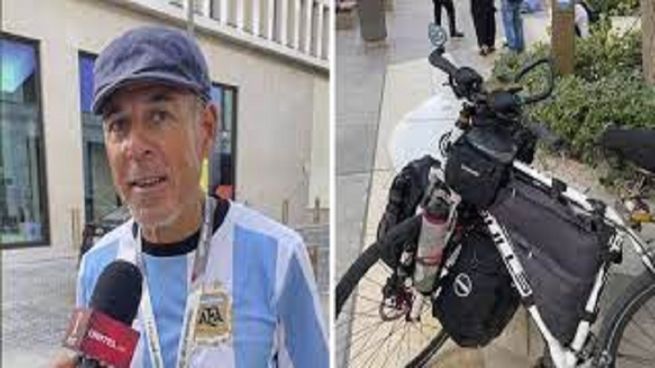 Un argentino fue en bici hasta el Mundial. 