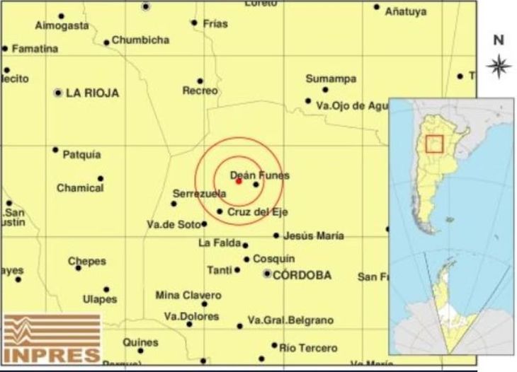 De acuerdo al informe oficial, el evento ocurrió a una profundidad de 30 kilómetros y el epicentro se ubicó a 21 kilómetros al oeste de Deán Funes.