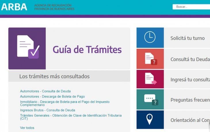 En la web de ARBA se pueden,por ejemplo, descargar de boletas impositivas y consultar deudas.