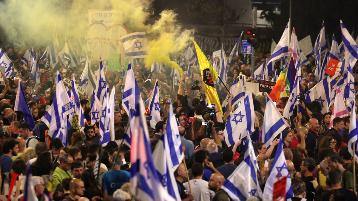 massive demonstration against him in Israel