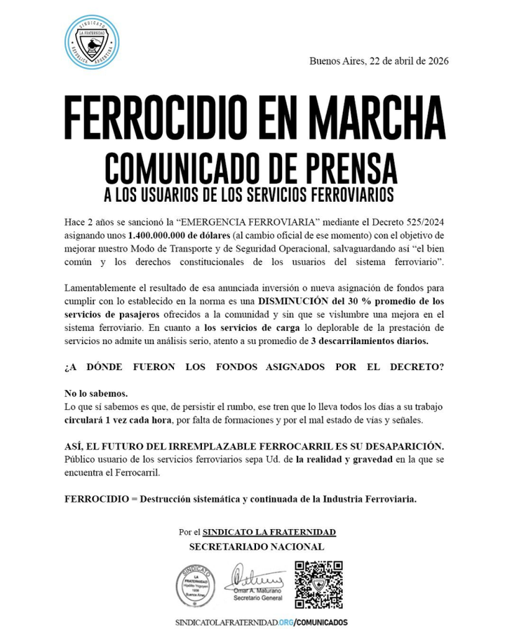 El comunicado de La Fraternidad. El comunicado de La Fraternidad.