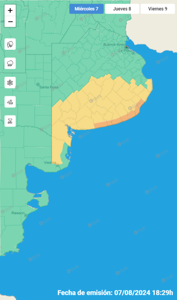 Alerta amarilla en gran parte de la provincia de Buenos Aires. Alerta amarilla en gran parte de la provincia de Buenos Aires.